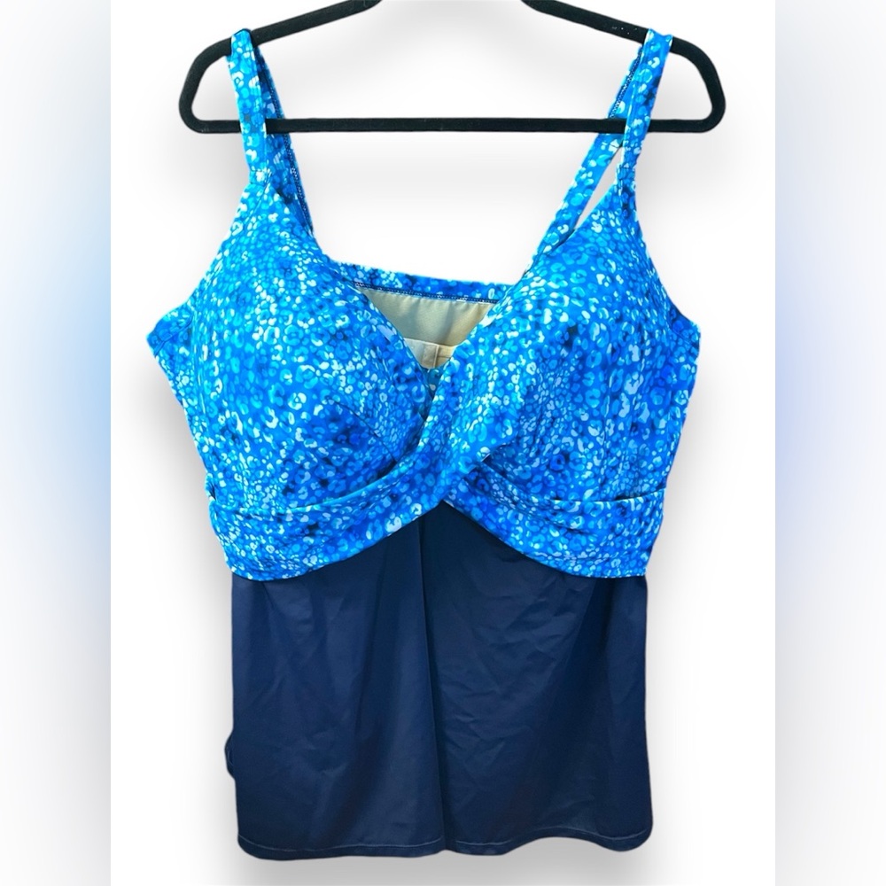 Swim365 Blue Criss Cross Tankini Top, 46DDD - Picture 2 of 10